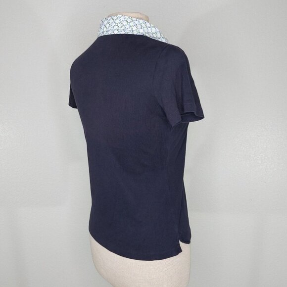 Lands End Womens XS Petite Polo Shirt Short Sleeve Navy Print Collar - Picture 6 of 12